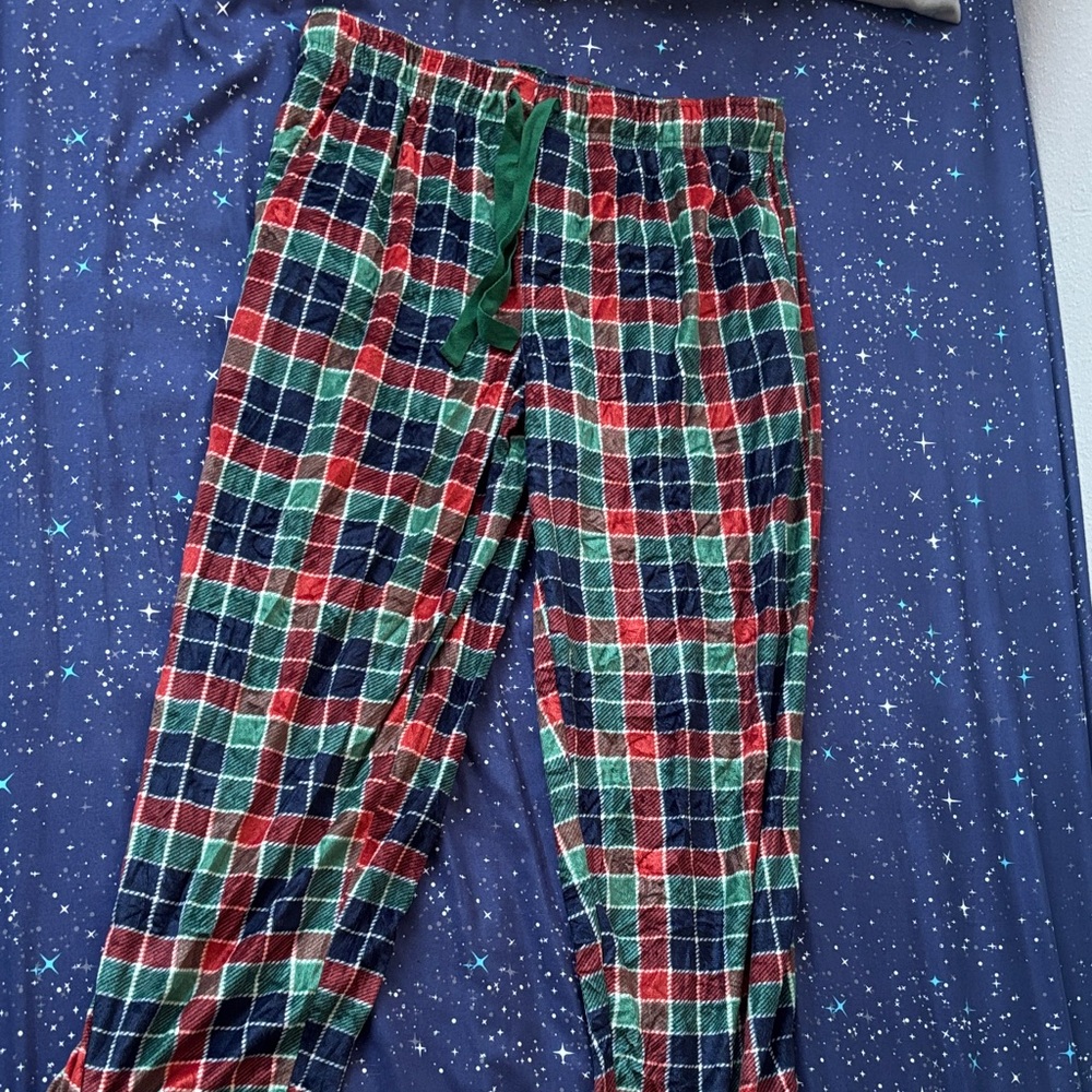 Plaid Pajama Pants in Red, Green, and Blue